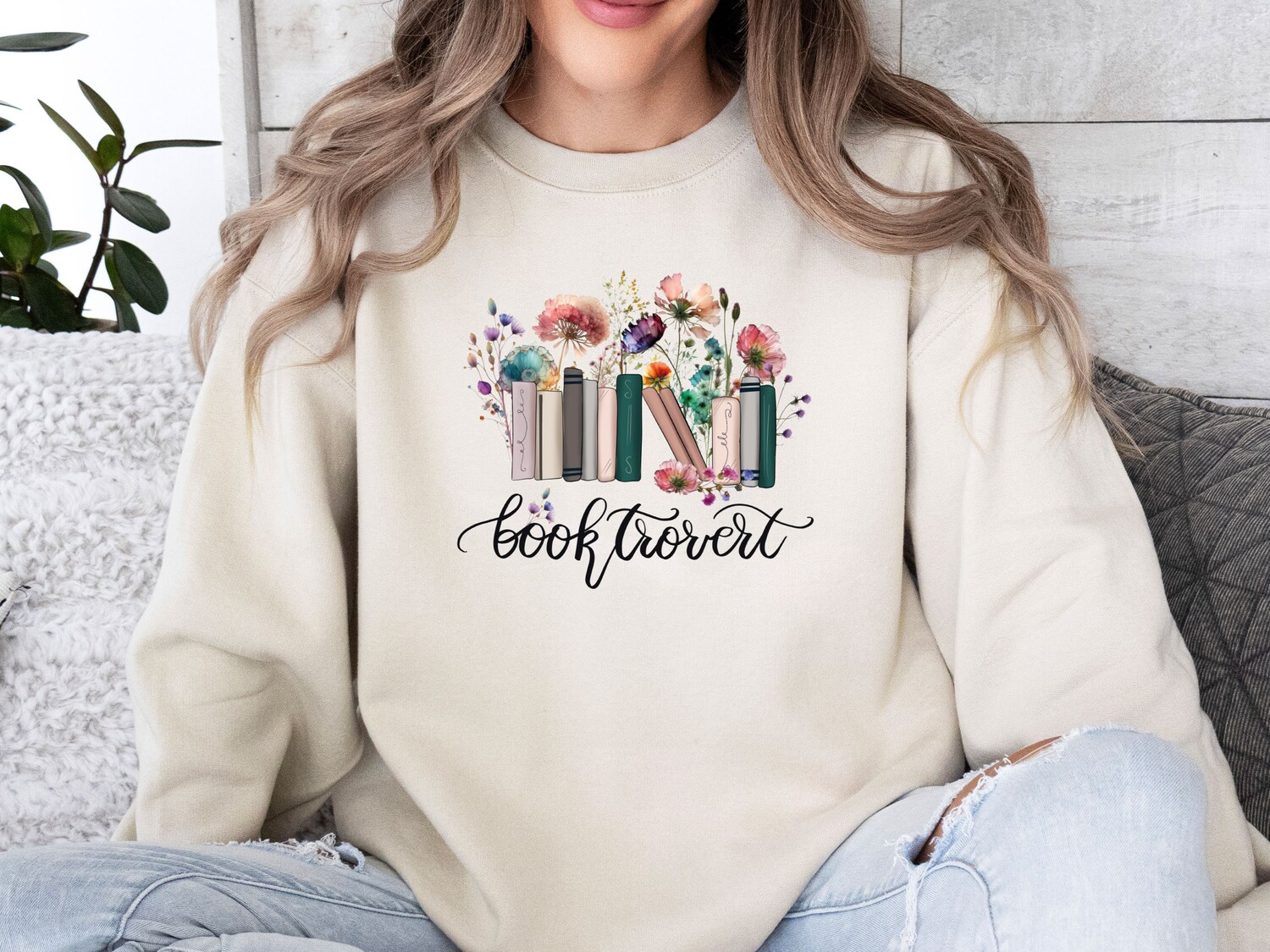 Booktrovert Sweatshirt Cozy Reading Sweater for Book Lovers Floral Bookworm Crewneck Gift image 1