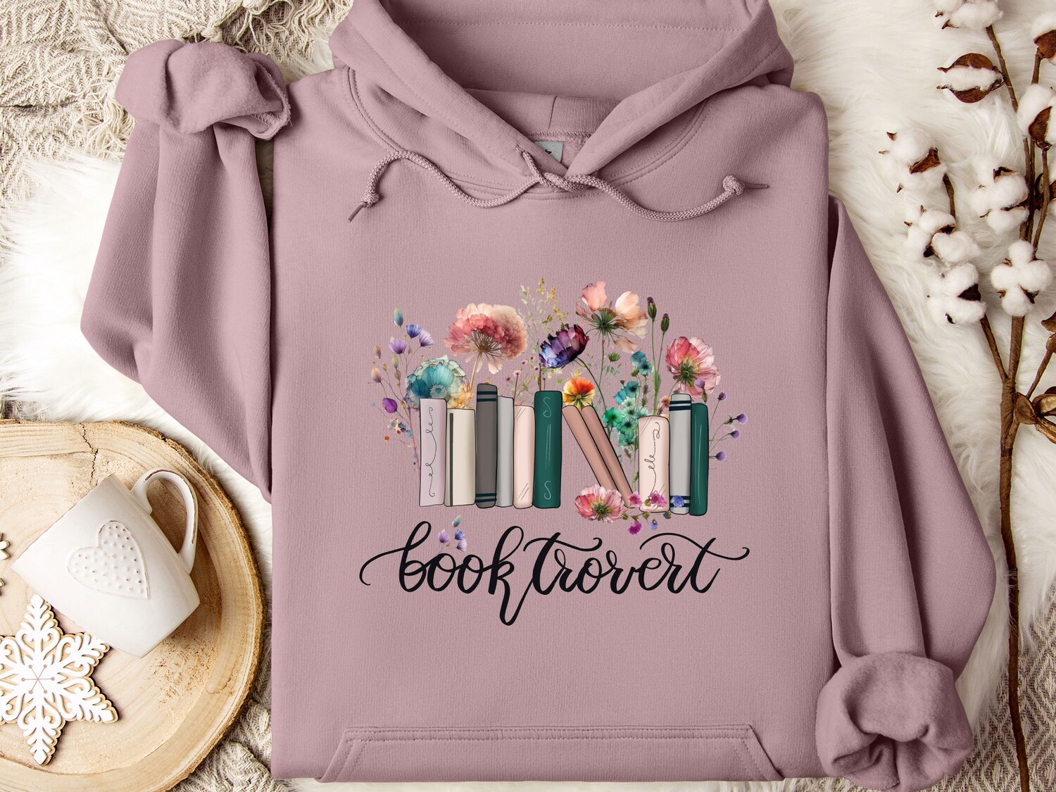 Booktrovert Hoodie for Book Lovers Bookworm Bookish Floral Design Funny Book Day Gift image 4