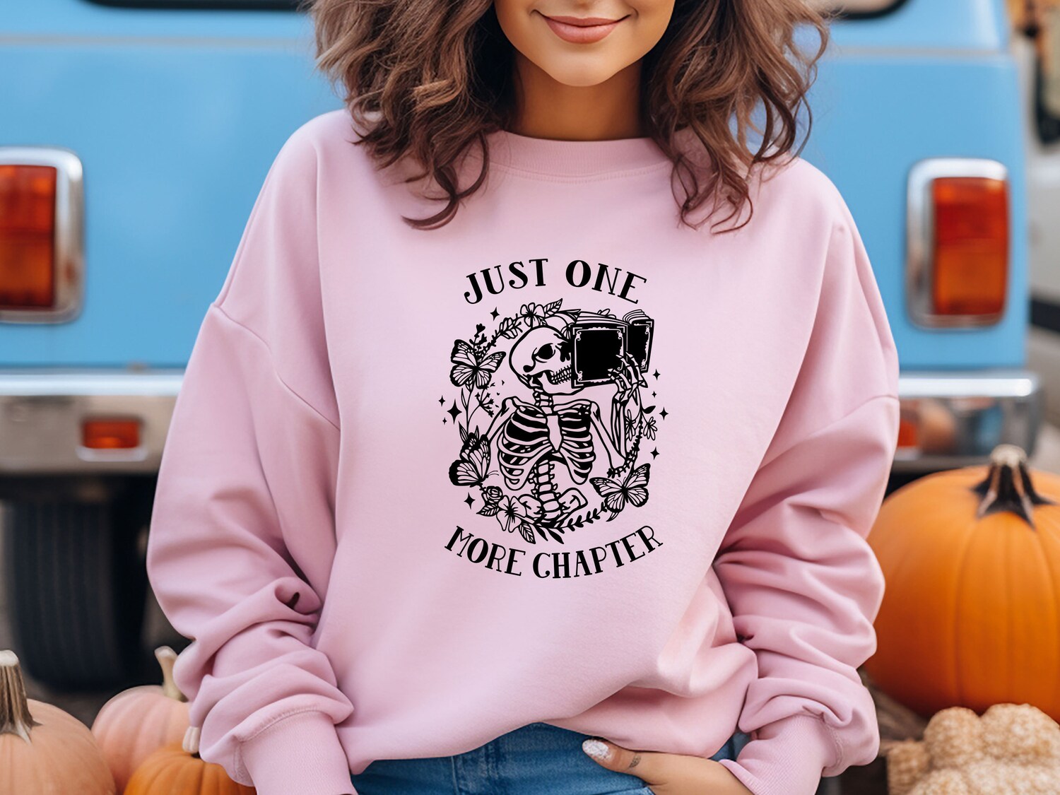 Book Lovers One More Chapter Sweatshirt Bookworm Skeleton Reading Jumper Book Nerd Gift image 5