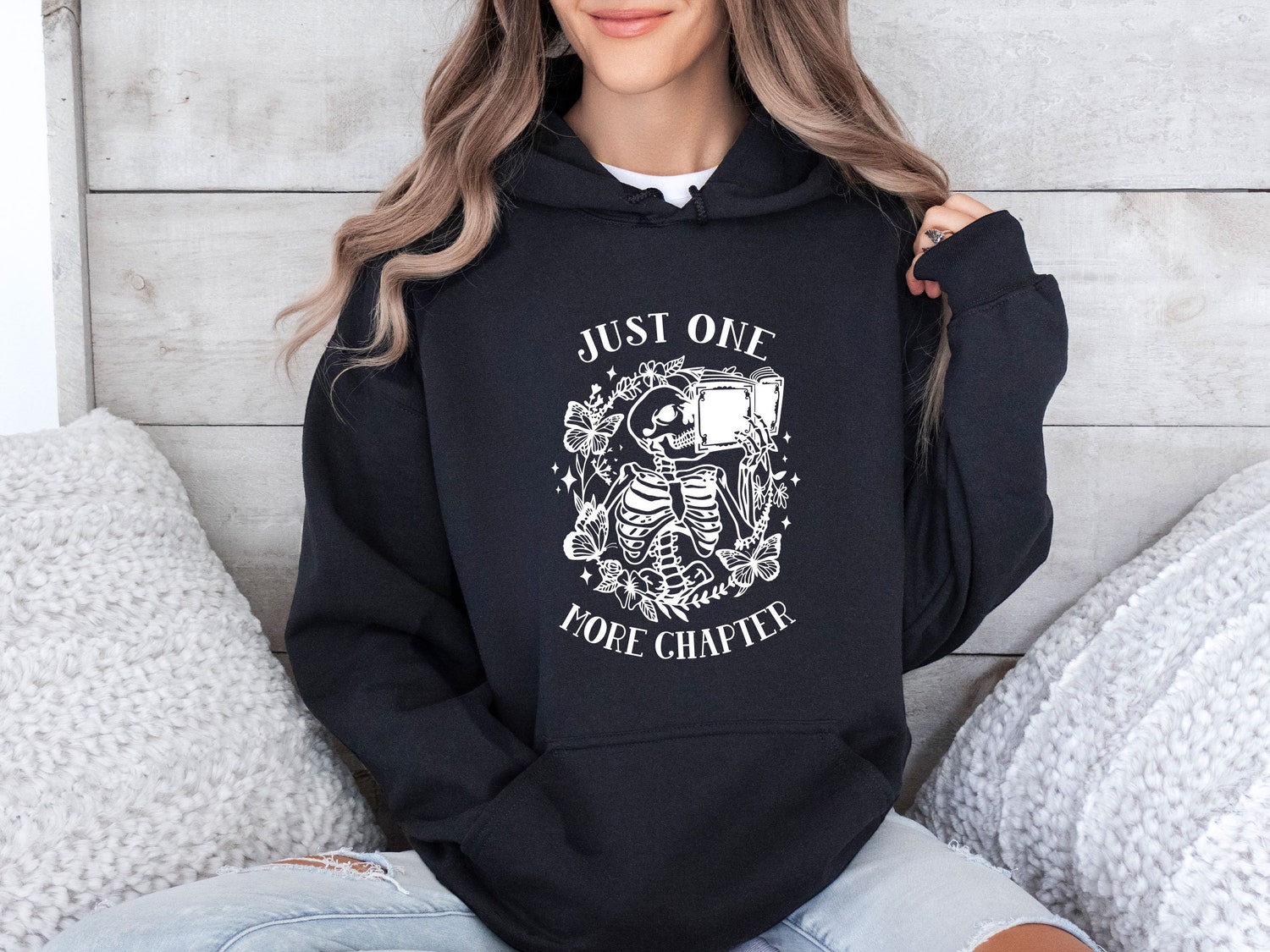 One More Chapter Bookworm Hoodie Skeleton Bookish Reading Hoodie Book Nerd Gifts image 1