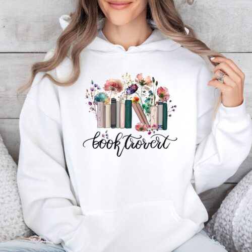 Booktrovert Hoodie for Book Lovers Bookworm Bookish Floral Design Funny Book Day Gift image 0