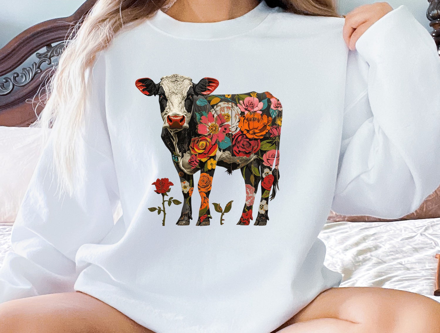 Cute Flower Cow Shirt for Women Ideal Farmer Gift Animal Lover Tee Mom Shirt image 3