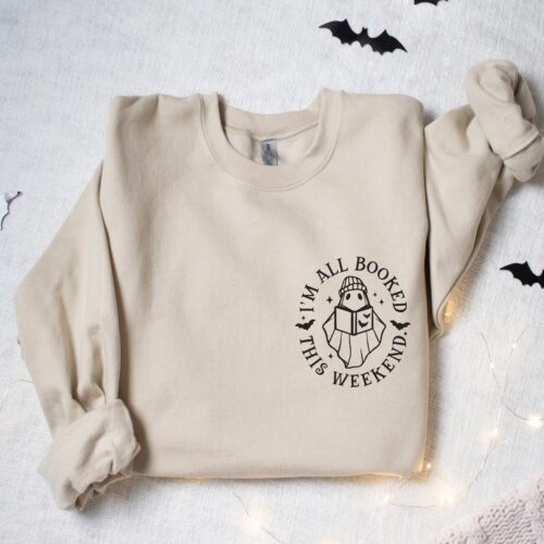 Ghost Reading Books Halloween Sweatshirt Bookish Teacher Gift - Librarian Hoodie image 0