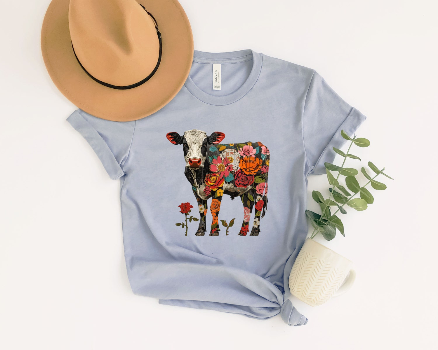 Cute Flower Cow Shirt for Women Ideal Farmer Gift Animal Lover Tee Mom Shirt image 2