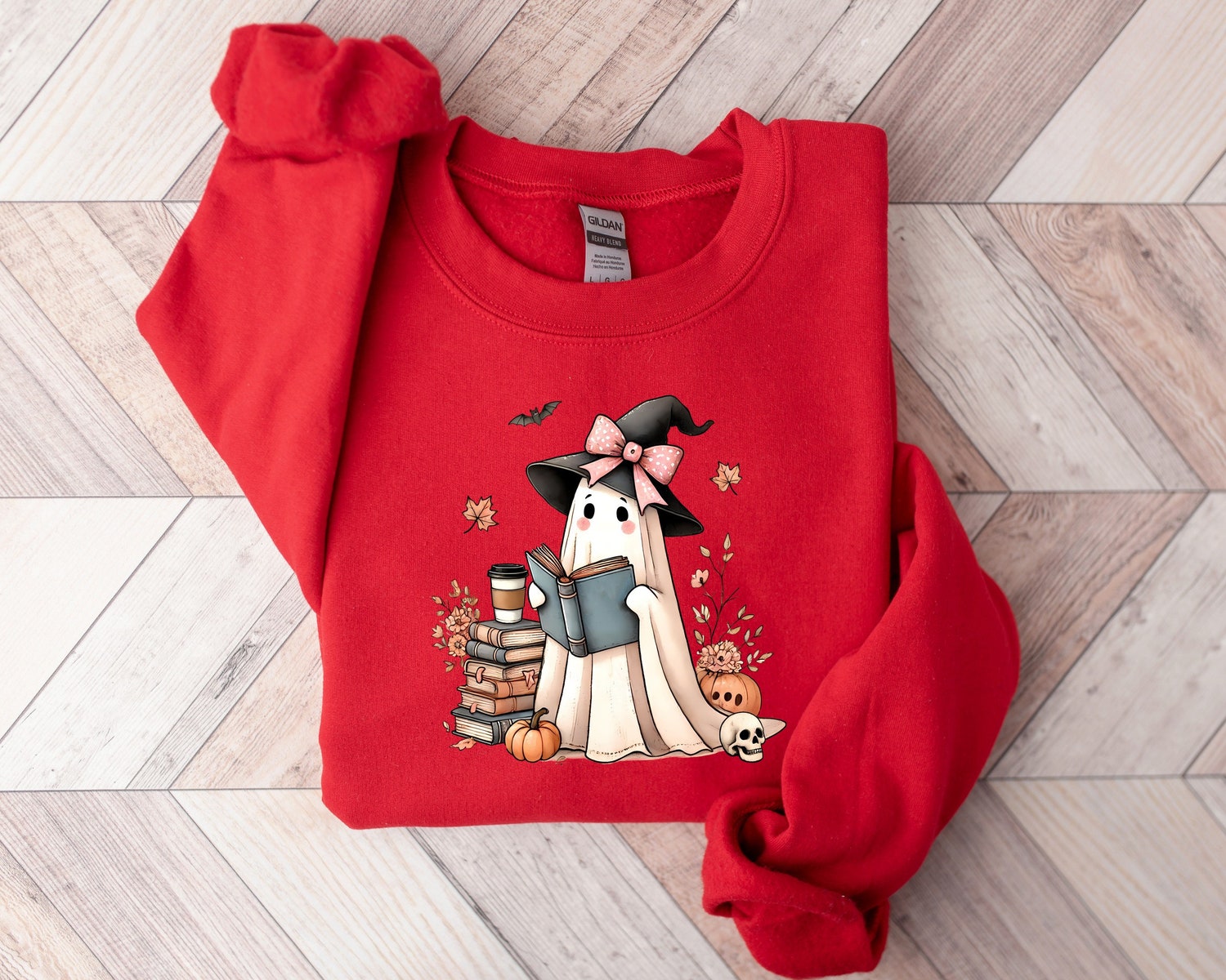 Retro Ghost Reading Book Halloween Sweatshirt Cute Girly Sweater Trendy Halloween Gift image 2