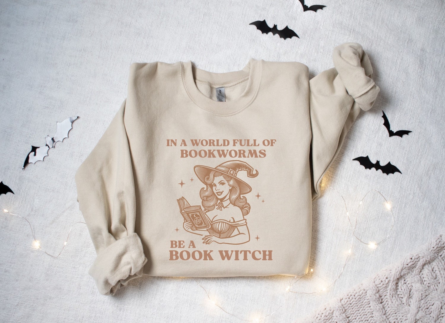 Cute Retro Book Witch Halloween T-Shirt Cozy Book Lovers Sweatshirt Book Witch Gift Idea image 3