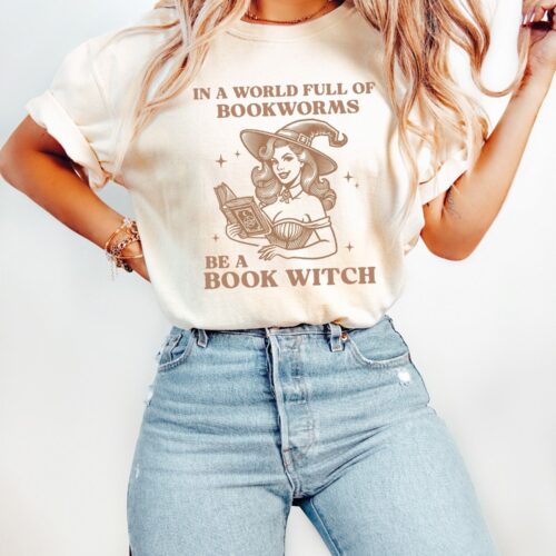 Cute Retro Book Witch Halloween T-Shirt Cozy Book Lovers Sweatshirt Book Witch Gift Idea image 0