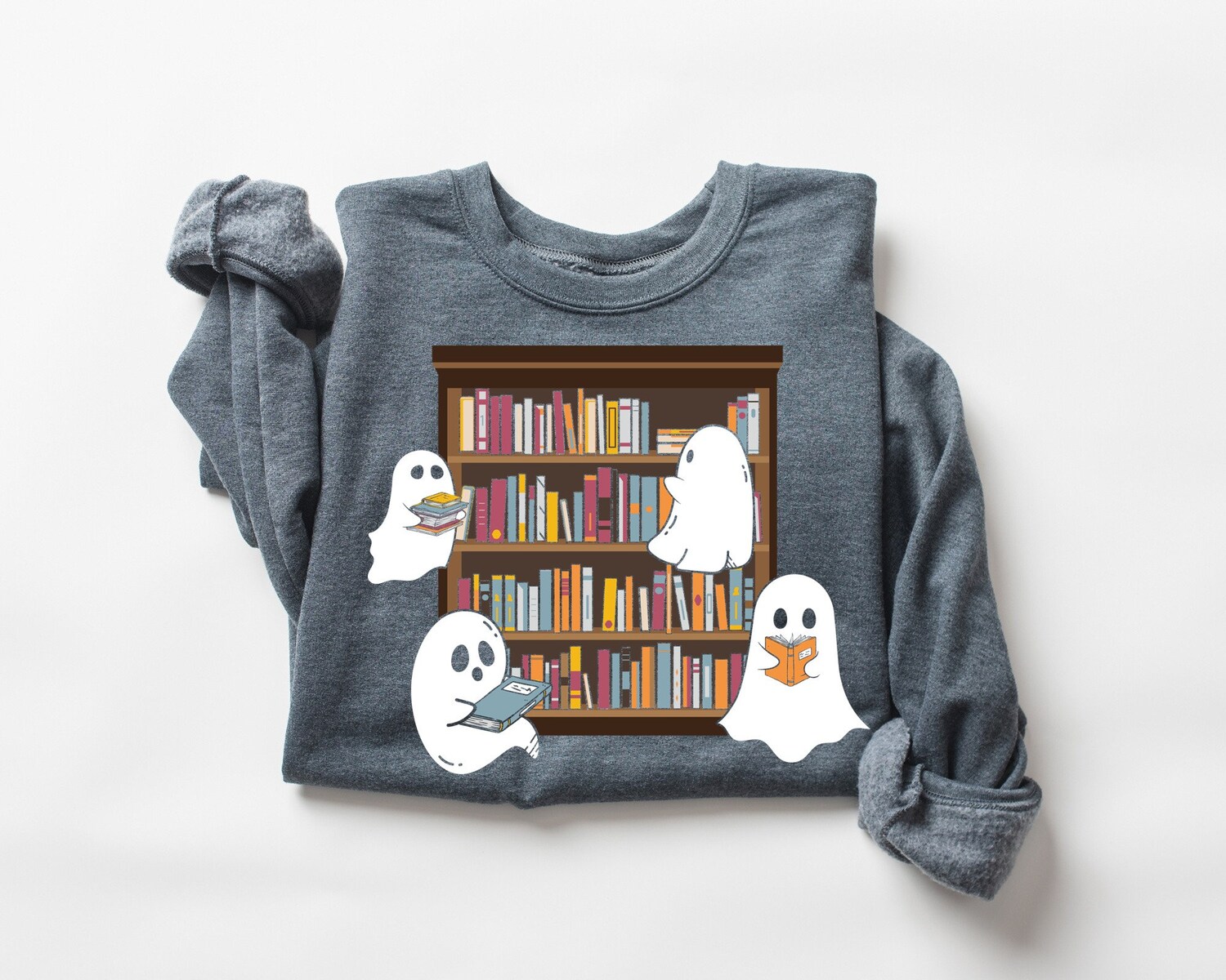 Cute Ghosts Reading Book T-Shirt Book Lovers Gift Librarian Tee Reading Sweatshirt image 2