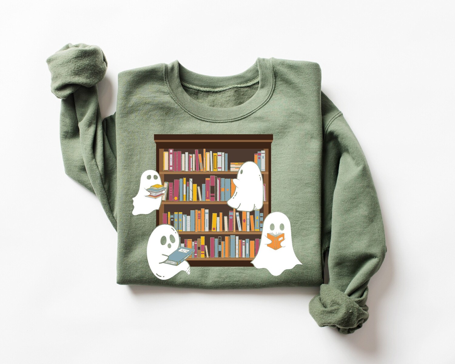 Ghosts Reading Books Halloween Sweatshirt Cute Girly Sweater for Book Lovers image 1