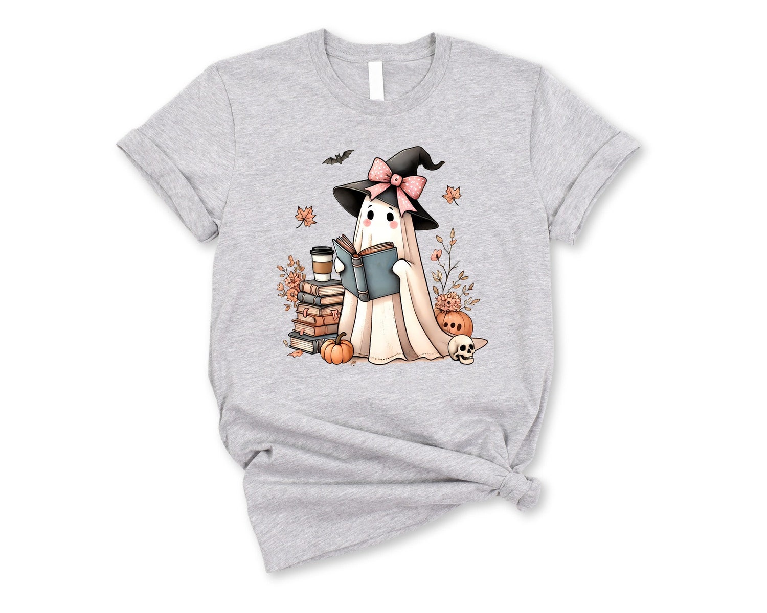 Retro Ghost Reading Book Halloween Shirt Cute Girly Ghost Sweater Trendy Halloween Gift image 1