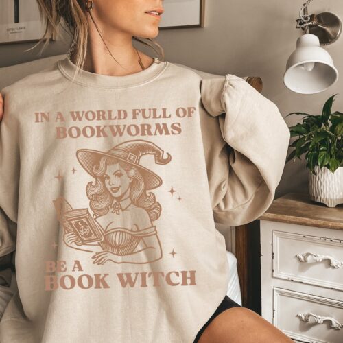 Retro Book Witch Halloween Sweatshirt Vintage Girly Sweater for Book Lovers Cute Halloween Shirt Gift image 0