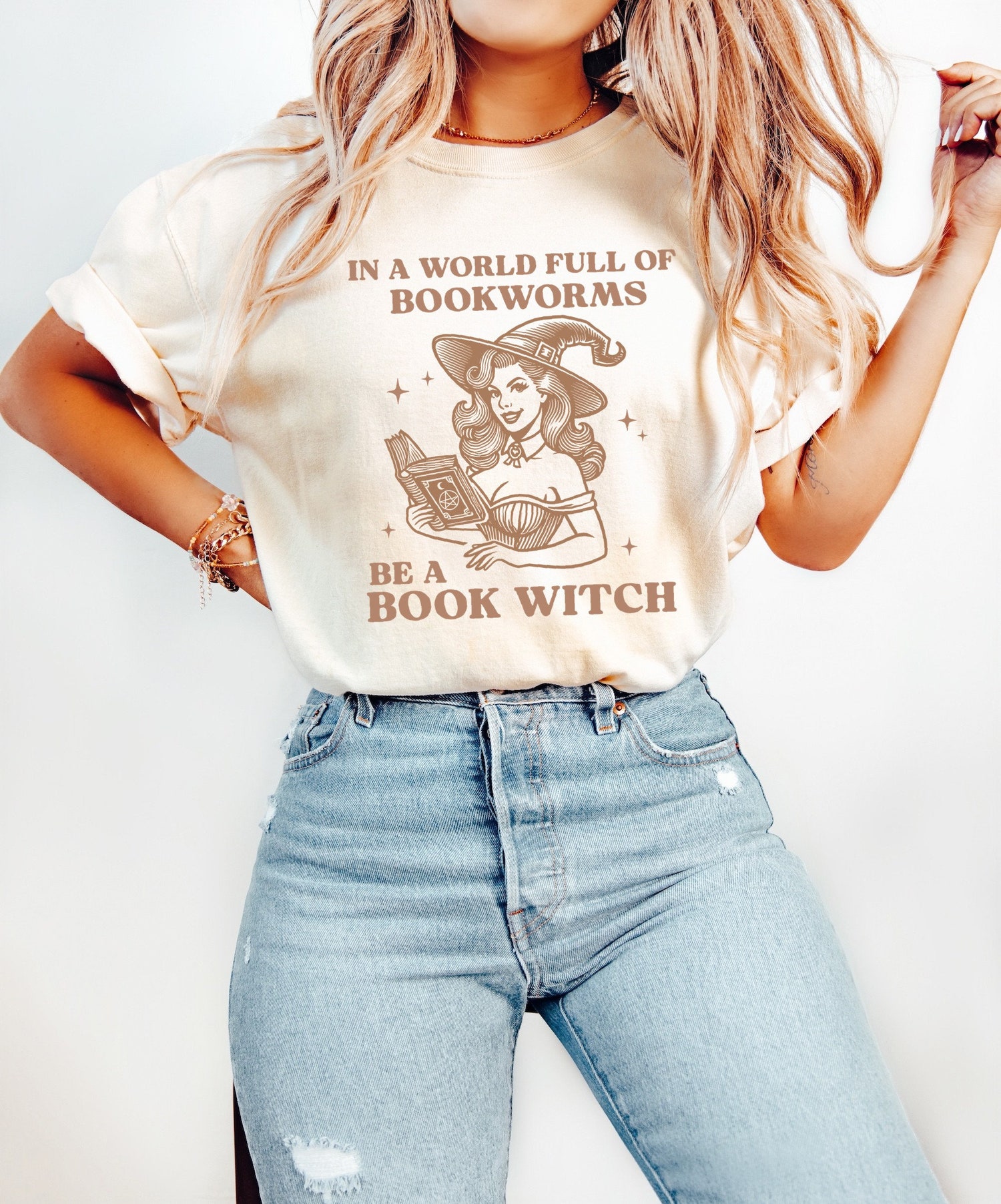 Retro Book Witch Halloween Sweatshirt Vintage Girly Sweater for Book Lovers Cute Halloween Shirt Gift image 3