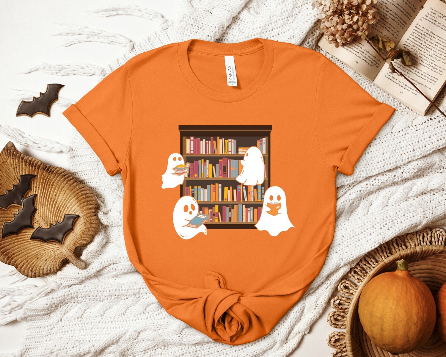 Cute Ghosts Reading Book T-Shirt Book Lovers Gift Librarian Tee Reading Sweatshirt image 1