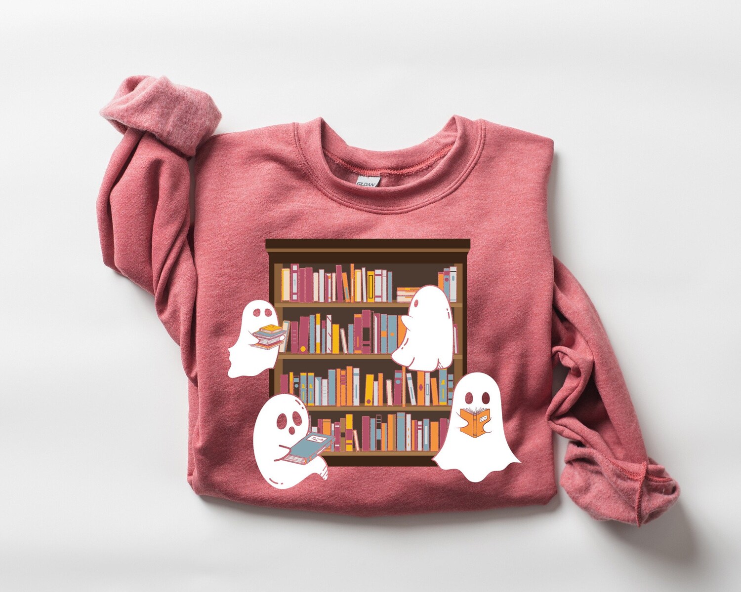 Ghosts Reading Books Halloween Sweatshirt Cute Girly Sweater for Book Lovers image 2