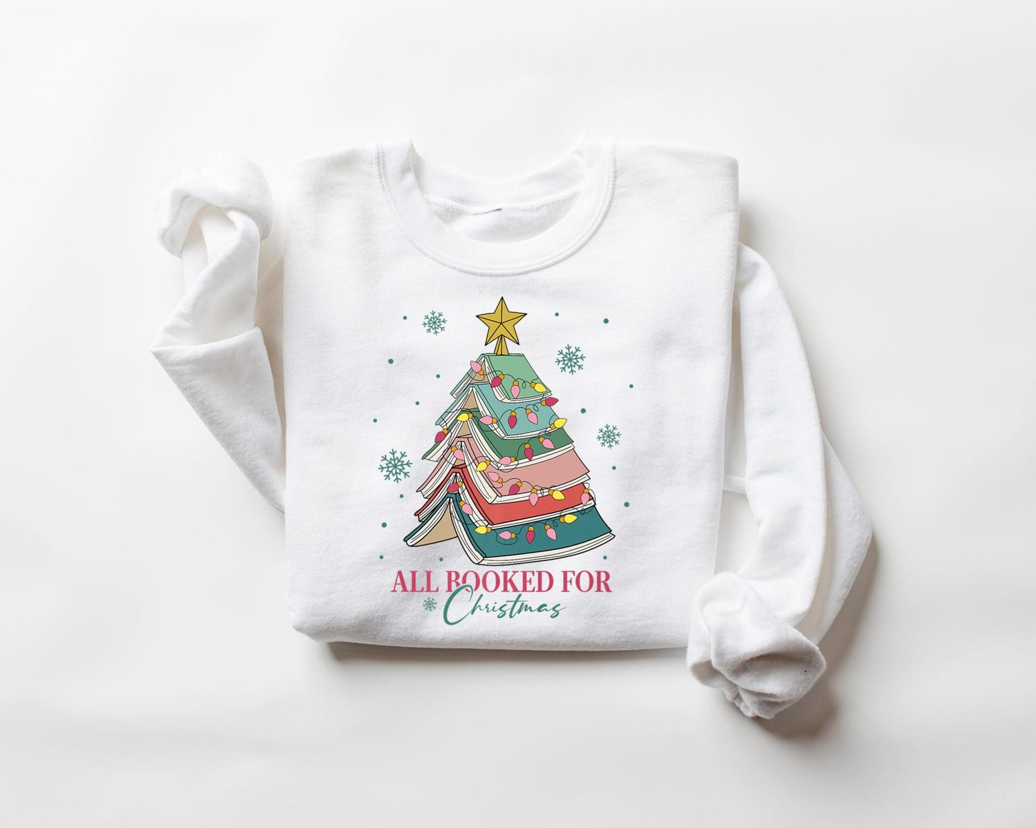 All Booked For Christmas Sweatshirt Book Christmas Tree Sweater Xmas Teacher Gift Book Lovers Holiday Present image 2