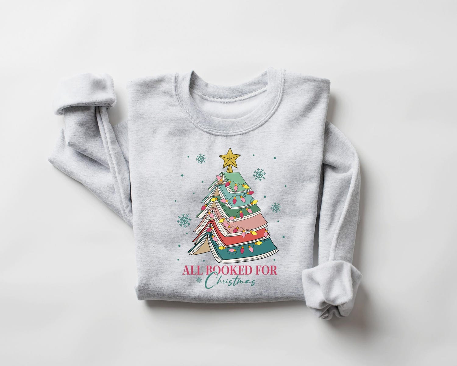 All Booked For Christmas Sweatshirt Book Christmas Tree Sweater Xmas Teacher Gift Book Lovers Holiday Present image 1