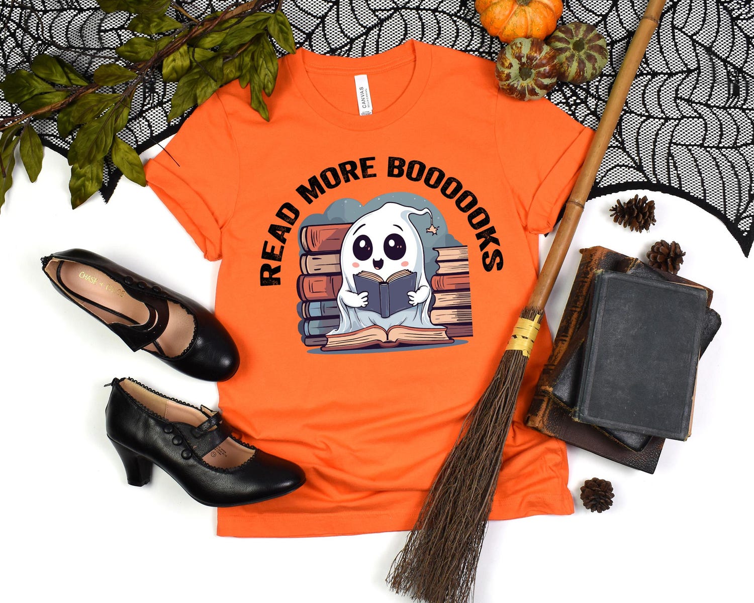 Read More Books T-Shirt Ghost Reading Halloween Shirt Book Lover Teacher Librarian Gift image 2