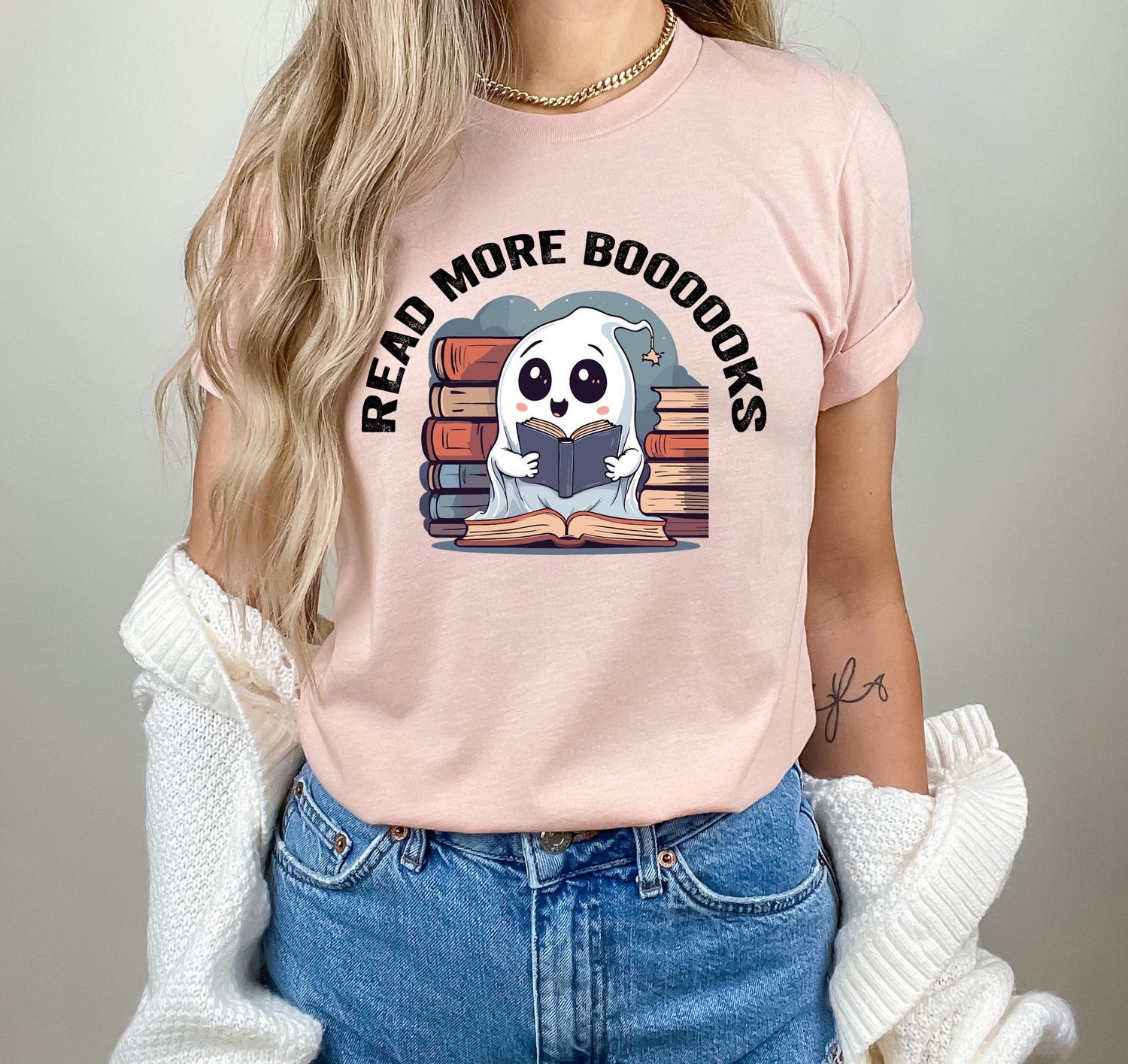 Read More Books T-Shirt Ghost Reading Halloween Shirt Book Lover Teacher Librarian Gift image 3