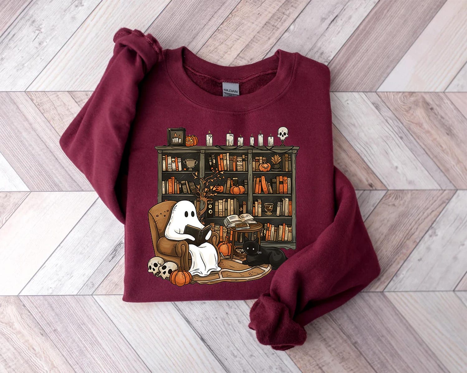 Halloween Reading Ghost Sweatshirt for Book Lovers Librarian Gift Spooky Season Shirt image 1