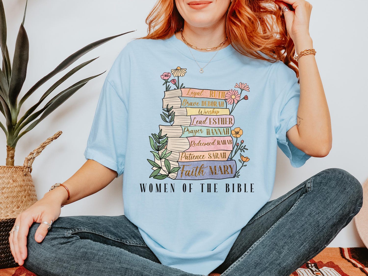 Women of the Bible Christian Shirt Floral Jesus Church Tee Bible Verse Book Lover Top image 1