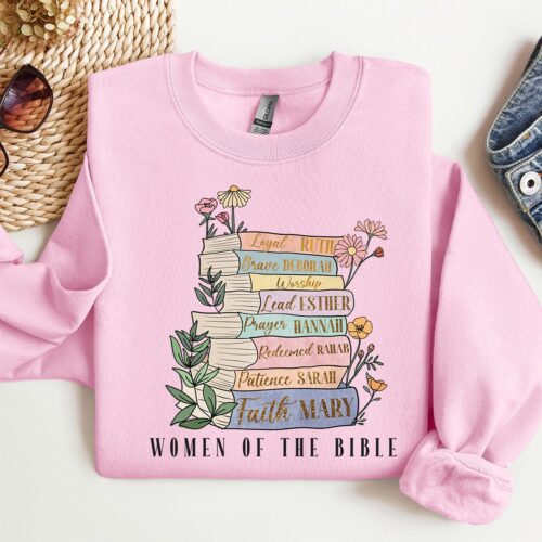 Women of the Bible Christian Shirt Floral Jesus Church Tee Bible Verse Book Lover Top image 0