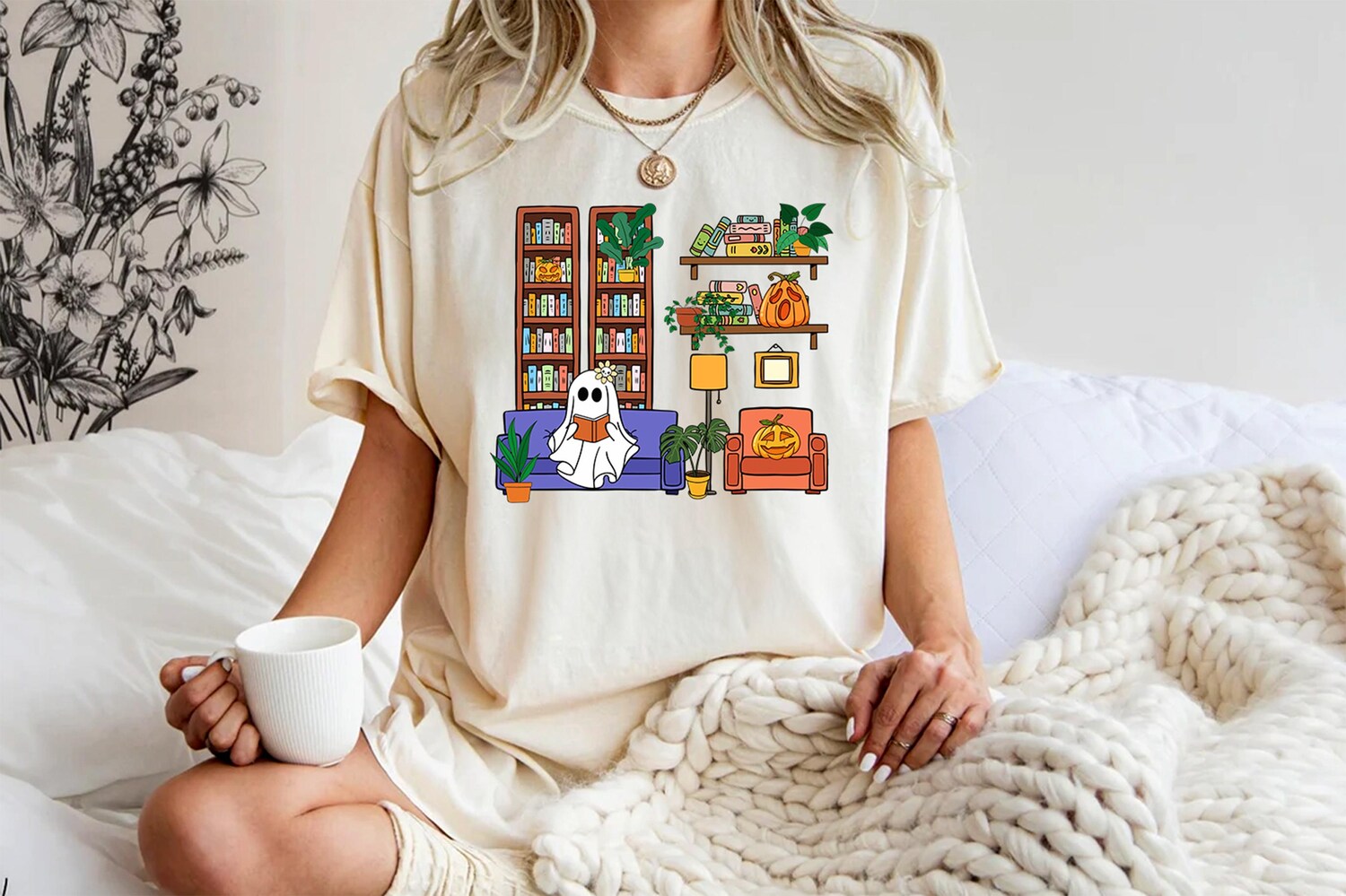 Ghost Book Reader Sweatshirt Spooky Season Gift for Reading Enthusiasts and Literature Lovers image 1