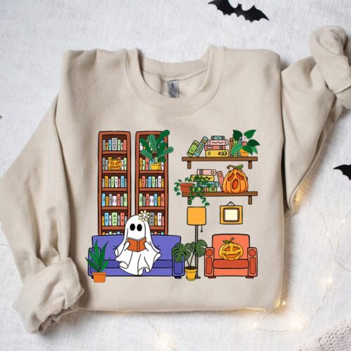 Ghost Book Reader Sweatshirt Spooky Season Gift for Reading Enthusiasts and Literature Lovers image 0