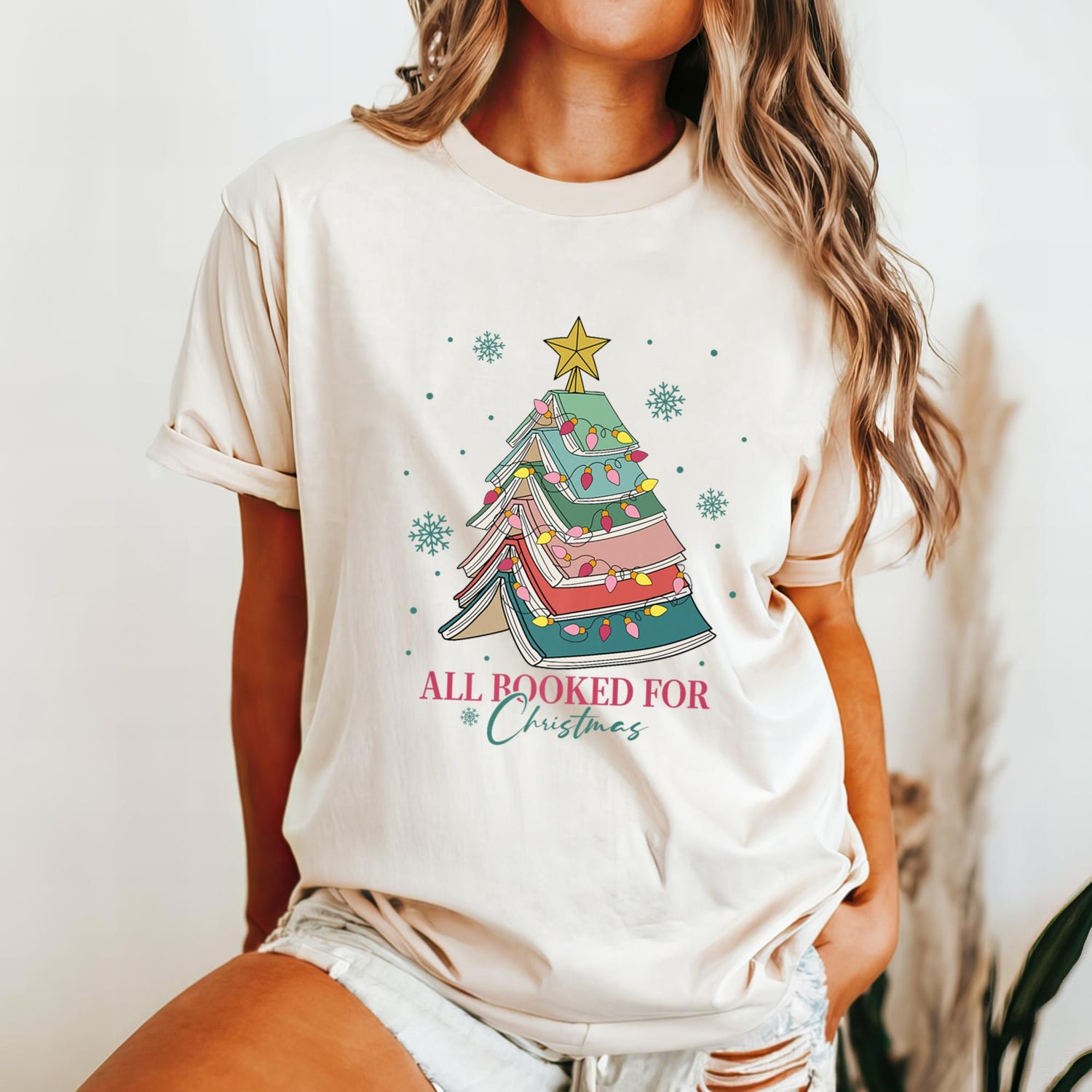 All Booked For Christmas Sweatshirt Book Christmas Tree Sweater Xmas Teacher Gift Book Lovers Holiday Present image 3