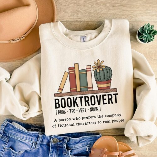 Booktrovert Book Lovers Sweatshirt Funny Bookish Girly Sweater Cute Book Lover Gift image 0