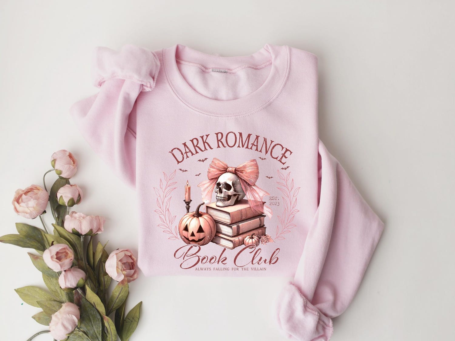 Pink Dark Romance Skull Sweatshirt for Book Club Lovers Cute Halloween Sweater Gift image 2