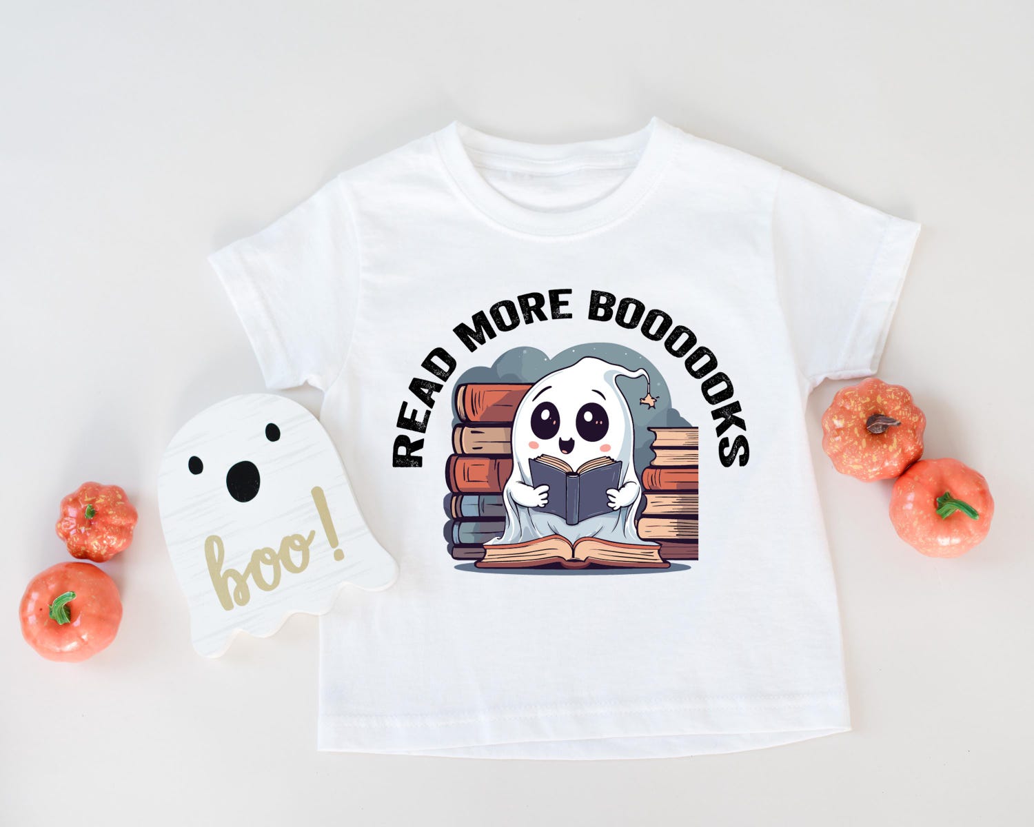 Read More Books T-Shirt Ghost Reading Halloween Shirt Book Lover Teacher Librarian Gift image 1