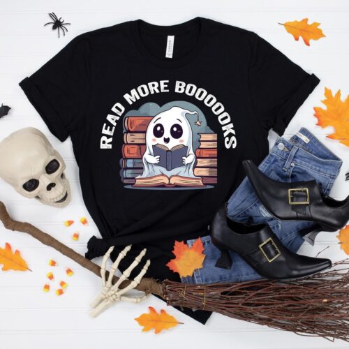 Read More Books T-Shirt Ghost Reading Halloween Shirt Book Lover Teacher Librarian Gift image 0