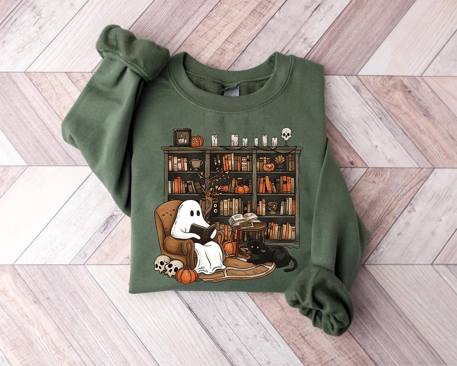 Halloween Reading Ghost Sweatshirt for Book Lovers Librarian Gift Spooky Season Shirt image 2