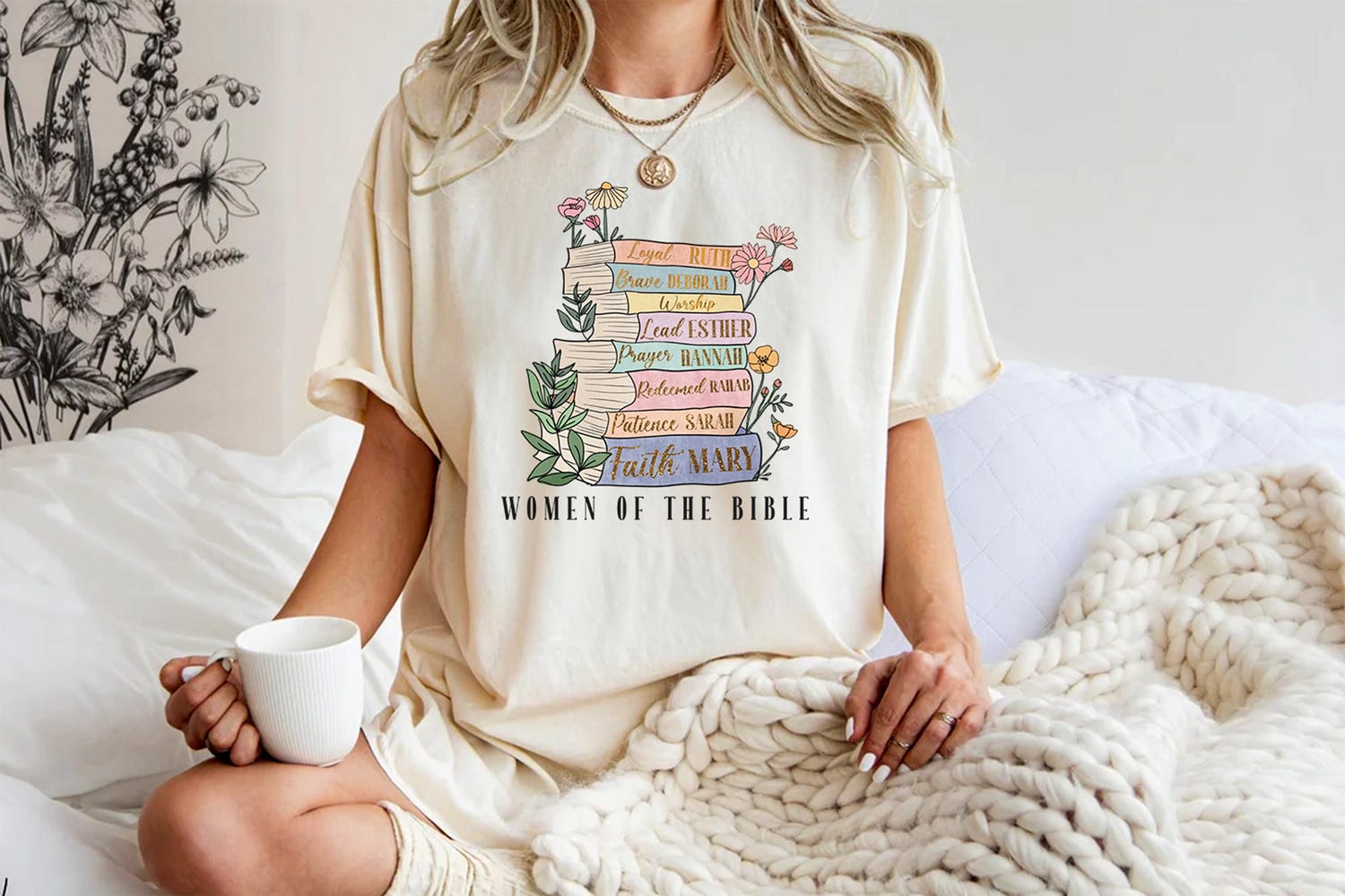 Women of the Bible Christian Shirt Floral Jesus Church Tee Bible Verse Book Lover Top image 2