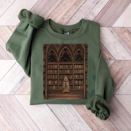 Ghost Reading Books Sweatshirt Acotar Bookish Crewneck Librarian Ghost Halloween Shirt image 0