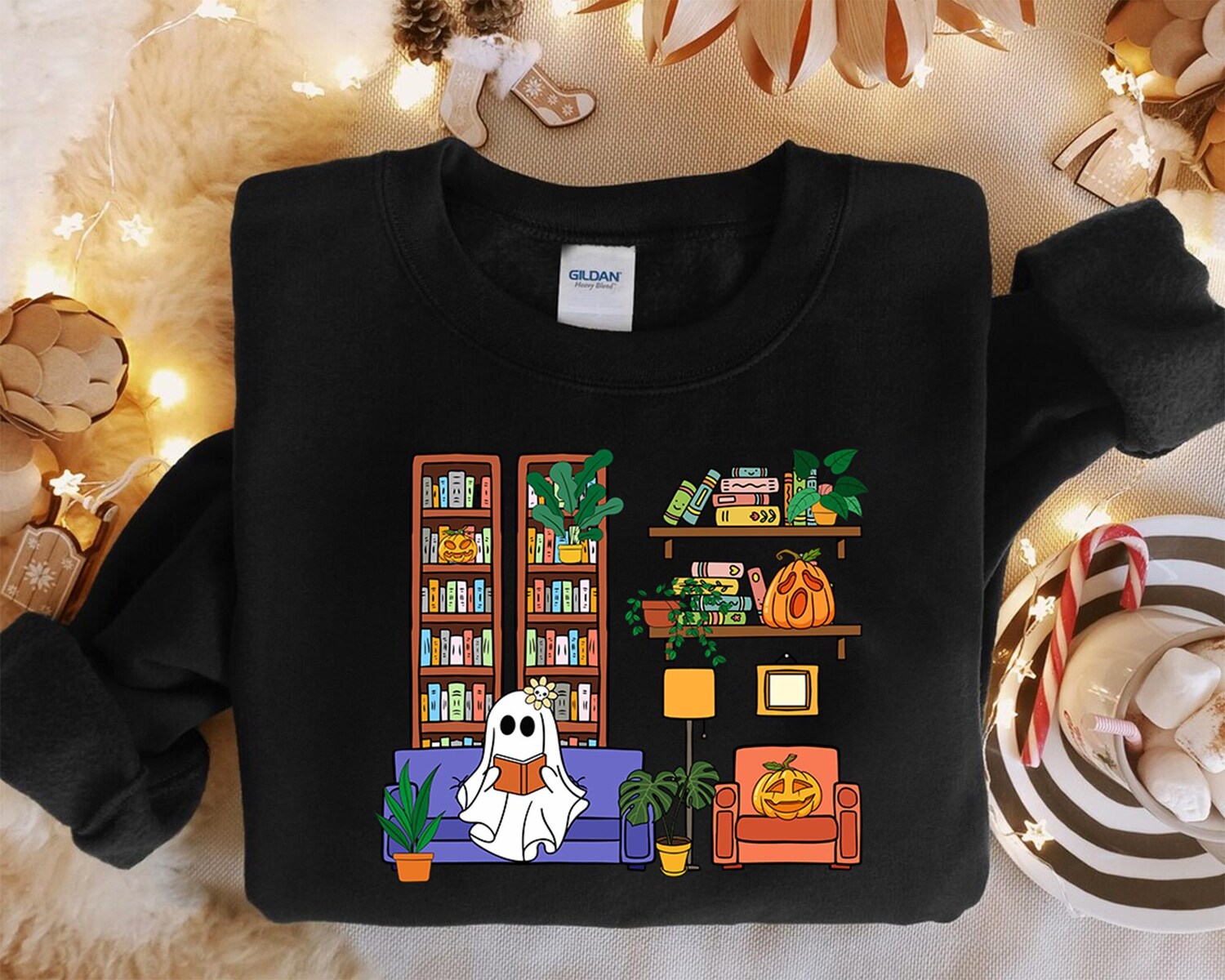 Ghost Book Reader Sweatshirt Spooky Season Gift for Reading Enthusiasts and Literature Lovers image 2