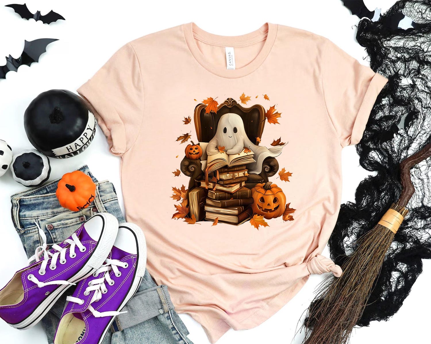 Ghost Reading Teacher Halloween Shirt Librarian and Book Lover School Tshirt/Sweatshirt image 2