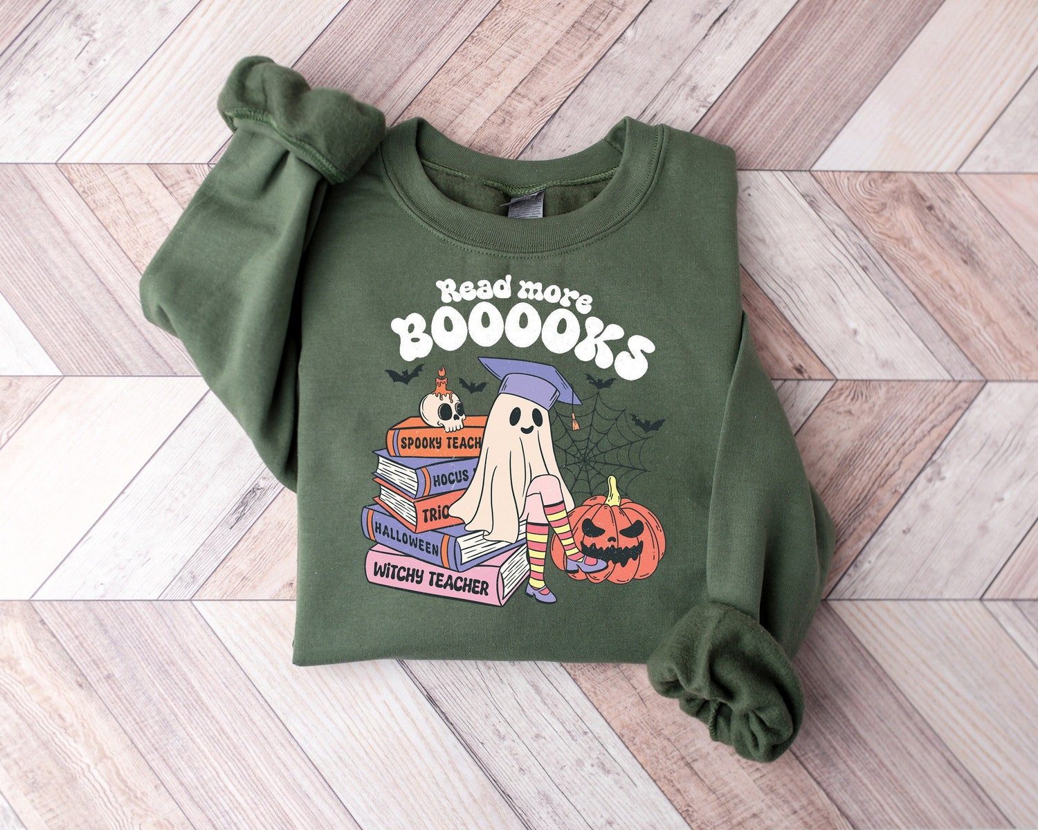 Teacher Halloween Shirt Ghost Reading Shirt Book Lover Tshirt Librarian Halloween Sweatshirt image 1