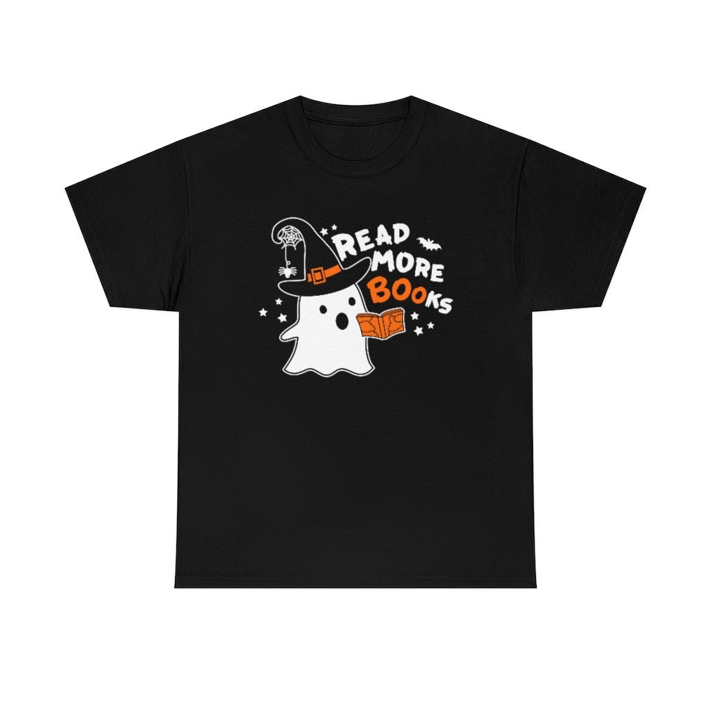 Funny Ghost Reading Shirt Read More Books Librarian T-Shirt Bookish Halloween Teacher Shirt image 1