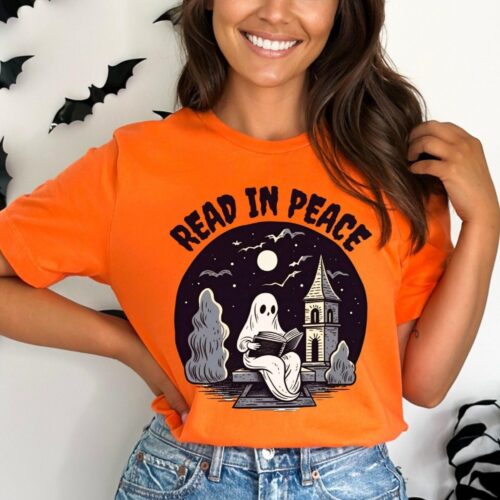 Halloween Sweatshirt Retro Ghost Reading Book Teacher Librarian Spooky Season Gift image 0