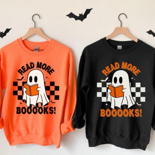 Halloween Ghost Read More Books Sweatshirt Librarian Teacher Spooky Season Gift for Book Lovers image 0