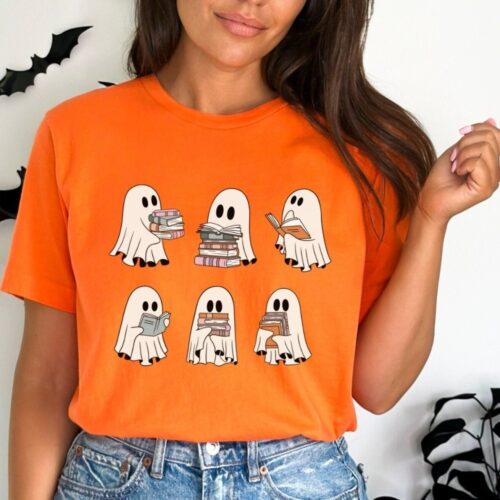 Halloween Sweatshirt Retro Ghosts Reading Books Teacher Librarian Spooky Season Trendy Shirt image 0