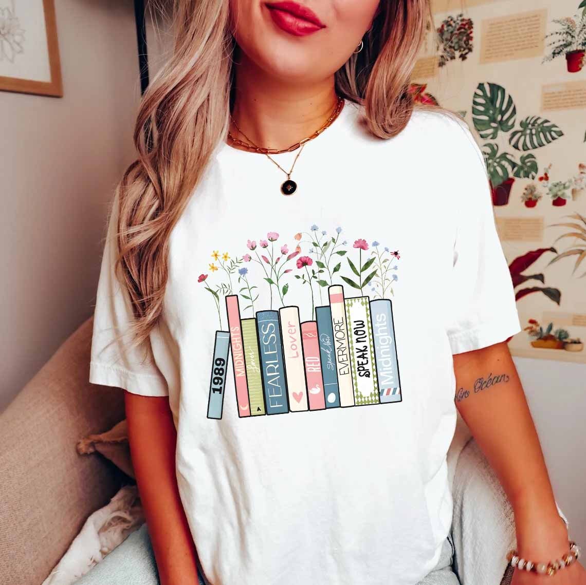 Book Lover T-Shirt Albums as Books Design Trendy Aesthetic Folk & Country Music Shirt image 3