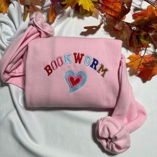 Bookworm Embroidered Sweatshirt Cute Teacher Books Lover Crewneck Perfect Teacher Gift image 0