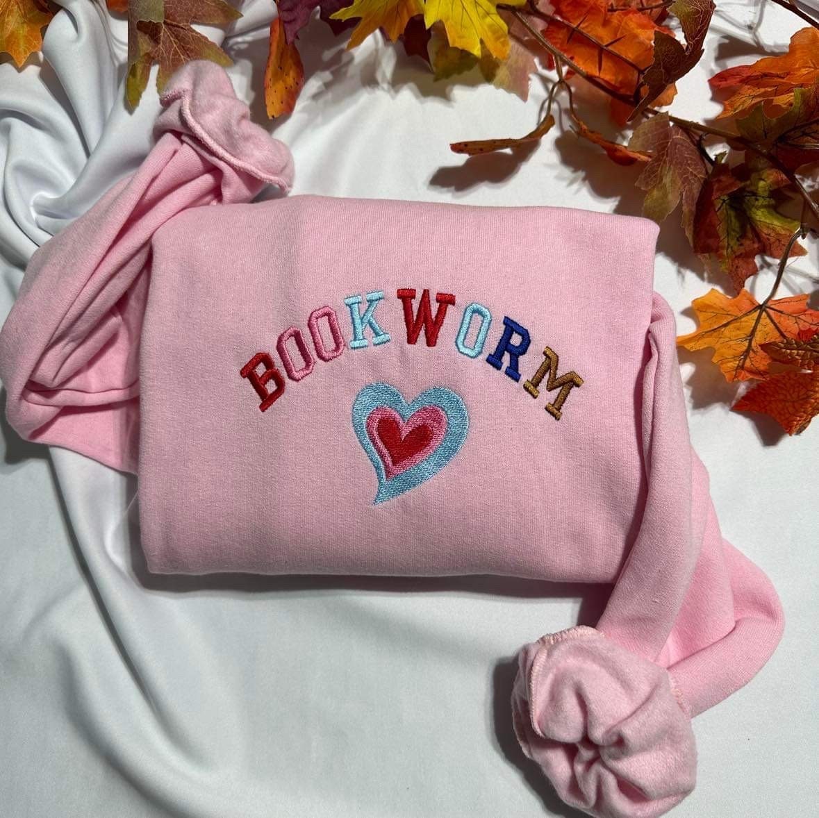 Bookworm Embroidered Sweatshirt Cute Teacher Books Lover Crewneck Perfect Teacher Gift image 2