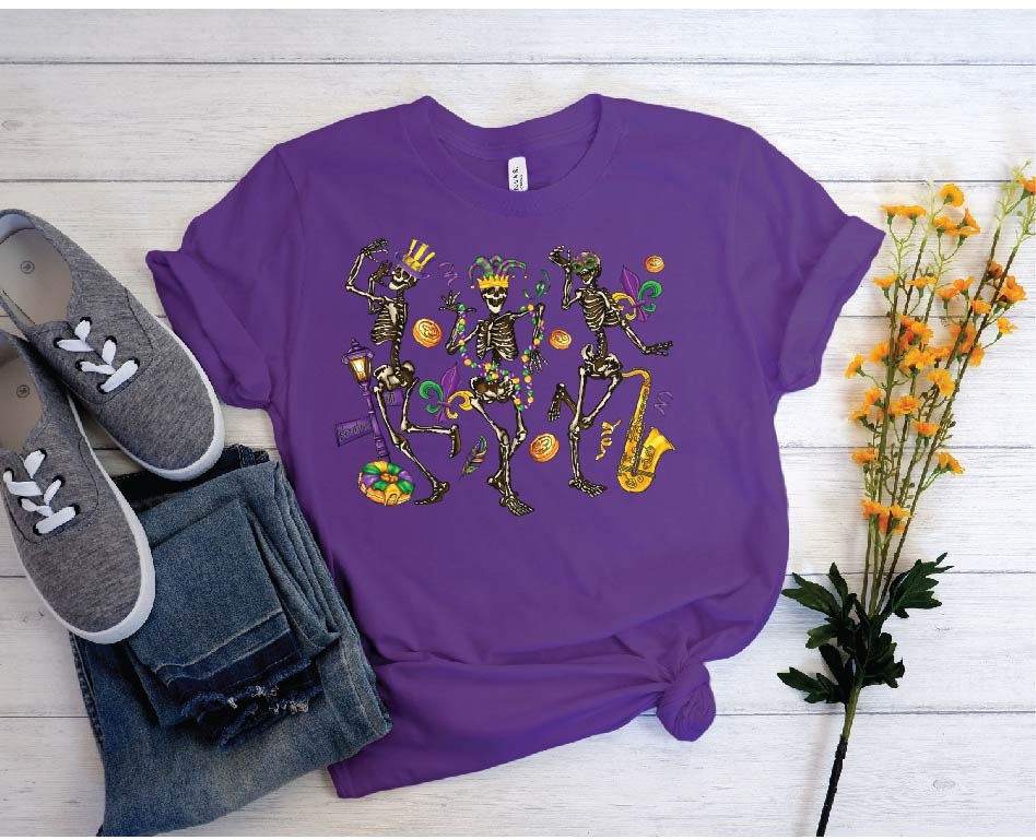 Dancing Skeleton Mardi Gras Shirt New Orleans Carnival Costume Funny Fleur De Lis Tee image 4