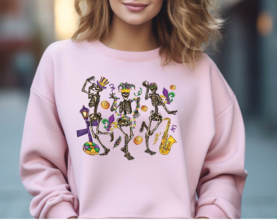 Dancing Skeleton Mardi Gras Shirt New Orleans Carnival Costume Funny Fleur De Lis Tee image 2