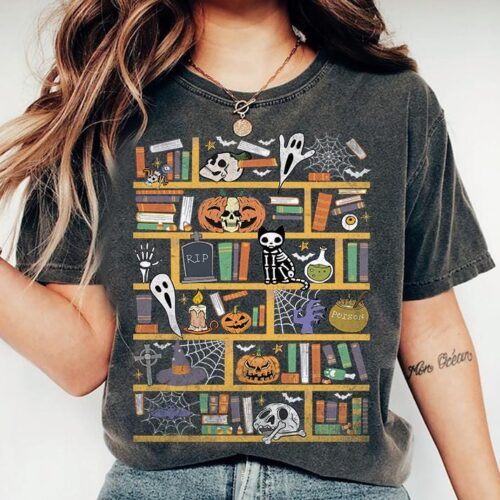 Halloween Library Ghost Books PNG Teacher Halloween Reading Shirt Book Lover Halloween PNG image 0