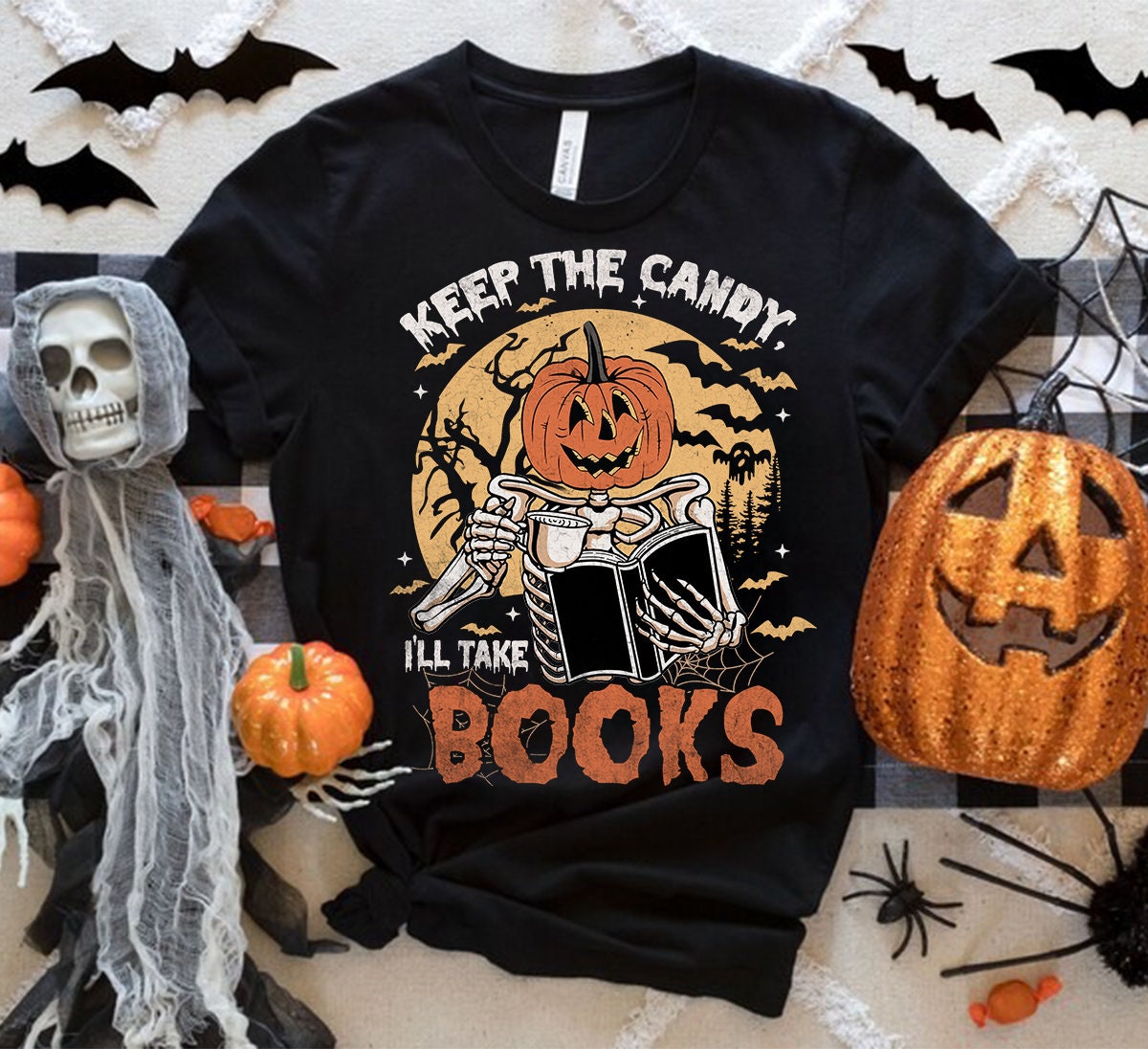 Keep the Candy I'll Take Books PNG Halloween Skeleton Book Lovers Teacher Ghost image 1