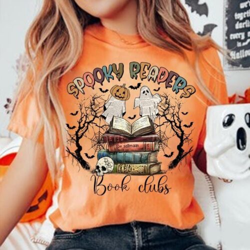 Spooky Readers Halloween Book Club PNG Retro Book Lovers Ghost Sublimation Design image 0